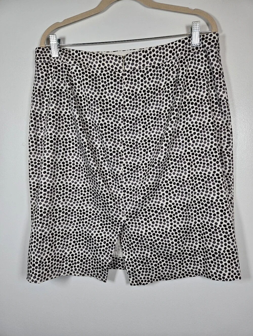 J. Crew The Pencil Skirt White Black Spotted Cotton Stretch Size 14